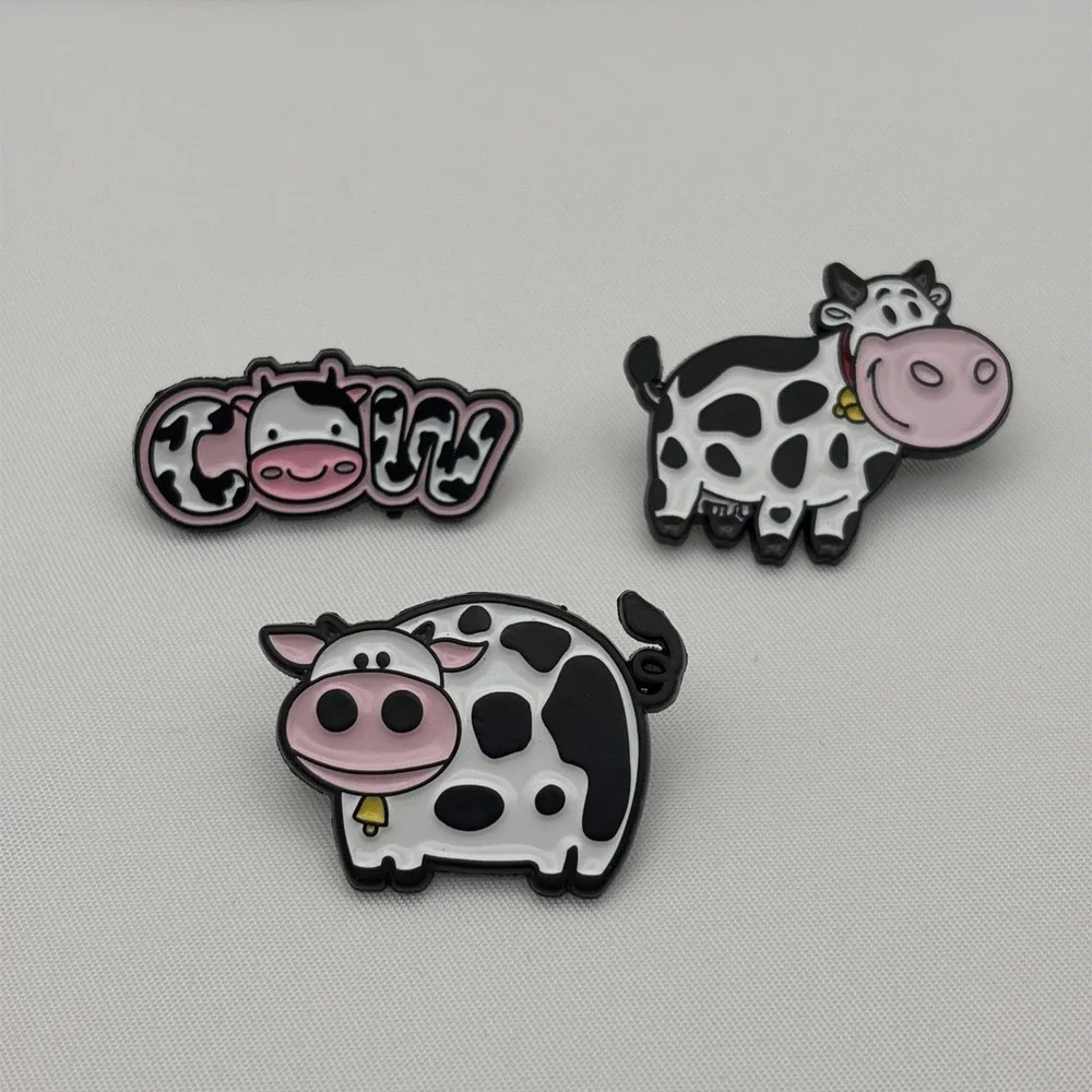 Lot Of 3 Cute Cartoon Cow Harvest Moon Style Lapel Hat Pins